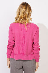 Mixed Waffle Knit Seamed Crew — fuchsia