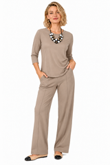 Soft Knit Pant Set in Taupe - ZIASET-TP