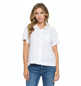 Embroidered Cotton Short Sleeve Shirt in White - EC111-WT