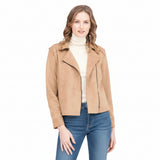 Faux Suede Moto Jacket in Tan - 4897-TAN - Sizes S & M Only
