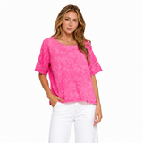 Mineral Washed Cotton Top in Fuchsia - V408-FS