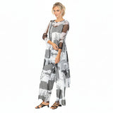 Abstract Print Mesh Tunic & Pant Set - 7307TP