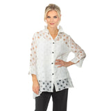 Polka-Dot Sheer High-Low Blouse in White - 7032J-WHT