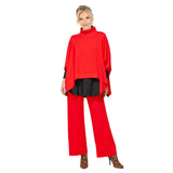 Fashion-Forward High Collar Poncho with Zip Sides in Red - 7136T-RD