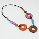 Saylor Multi-Color Wood Open Bead Adjustable Necklace