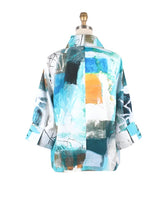 Absract-Print Button Front Jacket in Turq/Multi- 4877 - Sizes XS & XXL