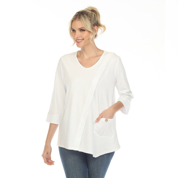 Focus Soft Knit Tunic with Waffle Contrast in White - C2004-WHT