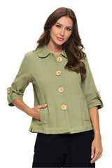 Olive Waffle Button Jacket - C695-OLV