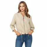 Fashion Forward Zip Front Cinched Waist Jacket in Khaki - C1060J