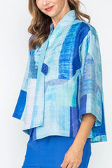 Artful Abstract Print One-Button Jacket - C1095J-BLU