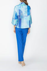 Artful Abstract Print One-Button Jacket - C1095J-BLU