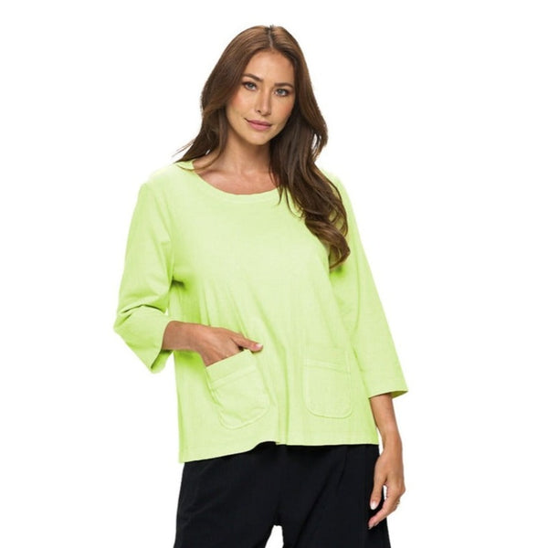 Focus Round Neck Top w/ Front Pockets in Key Lime - C2003-KL