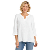 Embroidered Cotton Voile Top in White C630-WHT