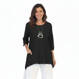 Textured Ribbed Cotton Tunic in Black - CS330-BLK