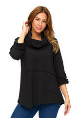 Draped Cowl-Neck Tunic in Black - HC201-BLK