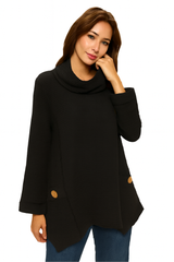 Cowl-Neck Waffle Tunic in Black Coffee - FW153-BLK - Sizes S & M