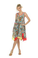 Mixed Print Handkerchief Hem Dress - D3849