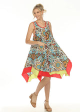 Mixed Print Handkerchief Hem Dress - D3849
