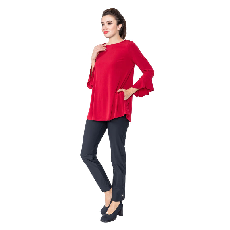 IC Collection Ruffle Sleeve Pocket Tunic in Deep Red - 4801T -