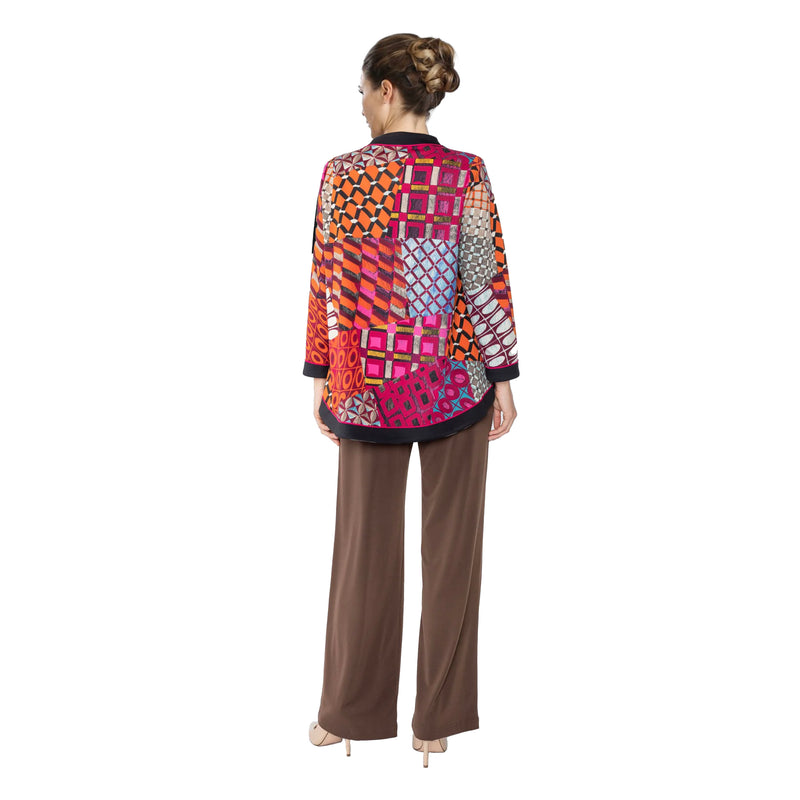 IC Collection Mixed-Print Asymmetric Jacket in Pink Multi - 5066J-PNK