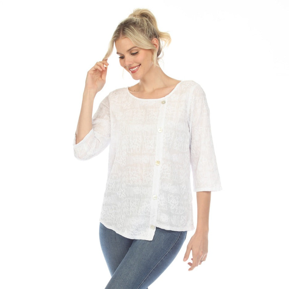 Embroidered Elegance Printed Fusion Top