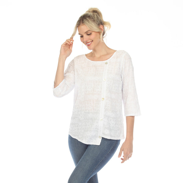 Focus Embroidered Asymmetric Top in White - EC-107-WT
