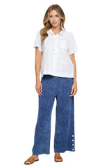 Aztec Embroidered Cotton Short Sleeve Shirt in White - EC111-WT