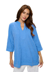 Focus Embroidered Tunic Top in French Blue - EC426-FB