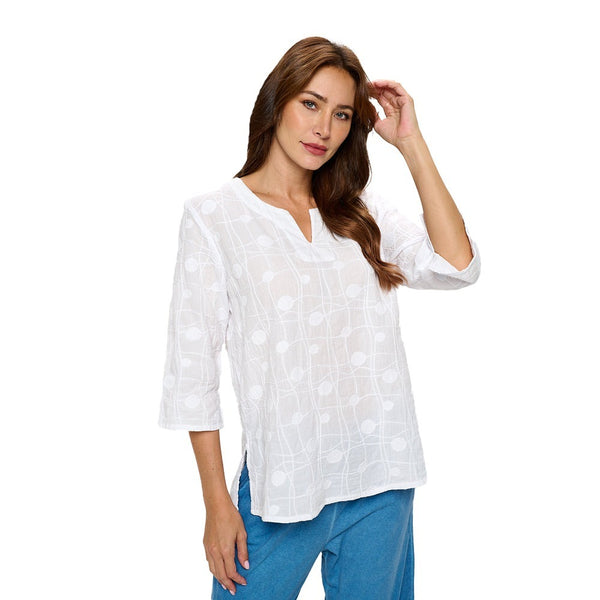 Focus Embroidered Voile Tunic Top In White - EC-429