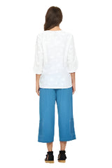 Embroidered Cotton Voile Tunic Top In White - EC429