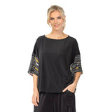 Soft Knit Stripe Detail High-Low Top - 7020T