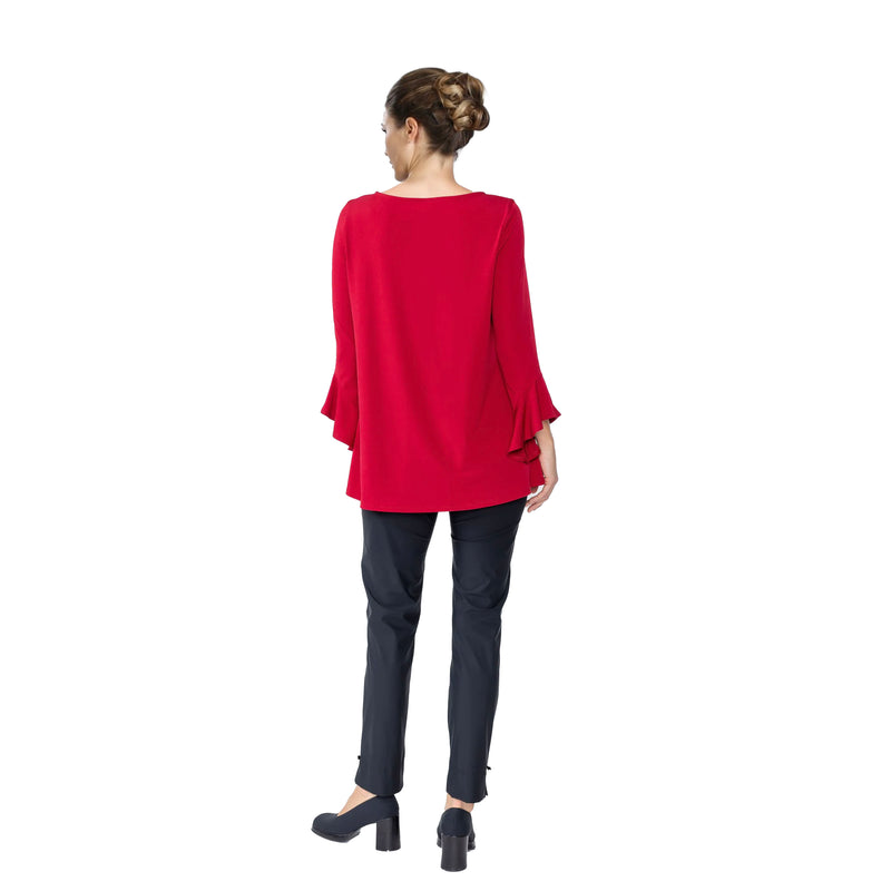 IC Collection Ruffle Sleeve Pocket Tunic in Deep Red - 4801T -