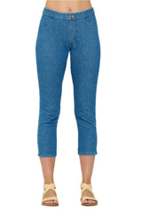 Denim Knit Stretch Capri Pant w/Back Pockets in Denim Blue - FC106-LW