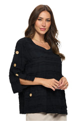 Focus Fringe-Trim Voile Top in Black - FR102-BLK