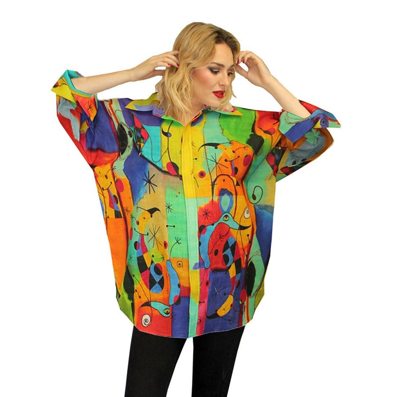 Dilemma Miro Inspired Colorful Abstract Cotton Big Shirt - FCBS-178-MI