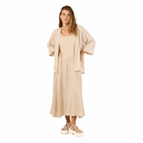 Sleeveless Linen Midi Dress with Ribbed Bodice - 46810