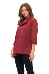 Draped Cowl-Neck Tunic in Burgundy - HC201-BRG