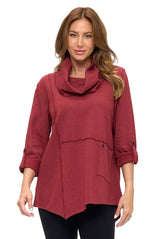 Draped Cowl-Neck Tunic in Burgundy - HC201-BRG
