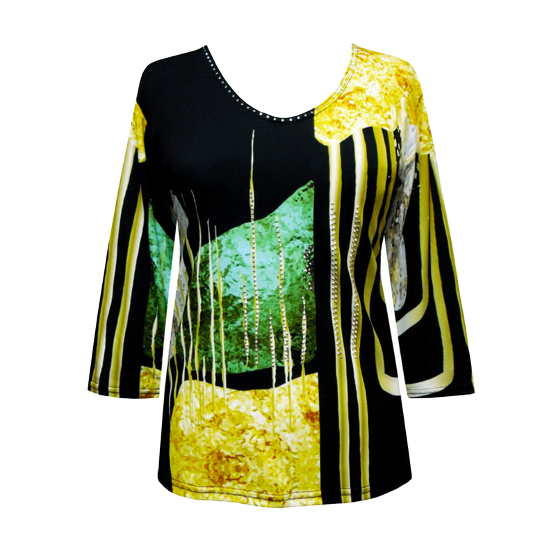Valentina "Golden" Abstract- Print Top in Gold/Blue - 24701