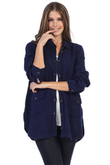 Textured Long Shirt/Jacket in Navy - JG004-NVY