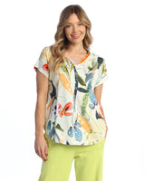 "Lemonade" Cotton Modal Easy Fit Short Sleeve V-Neck Top - KM2-2058- Size 1X Only!