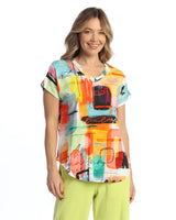 "Modernist" Cotton Modal Easy Fit Short Sleeve V-Neck Top - KM2-2113