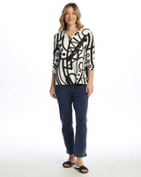 "Cay" Cotton Spandex V-Neck Top W/ Side Slits - KS1-2071