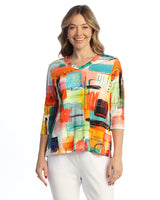 "Modernist" Cotton Spandex V-Neck Top W/ Side Slits - KS1-2113