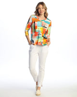 "Modernist" Cotton Spandex V-Neck Top W/ Side Slits - KS1-2113