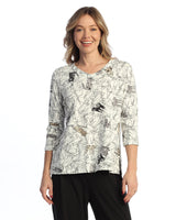 "Purrfect" Cotton Spandex V-Neck Top W/ Side Slits - KS1-2114