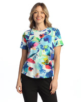 "Charlotte" Cotton Spandex Round Neck Short Sleeve Top - KS2-2059- Size 1X Only!