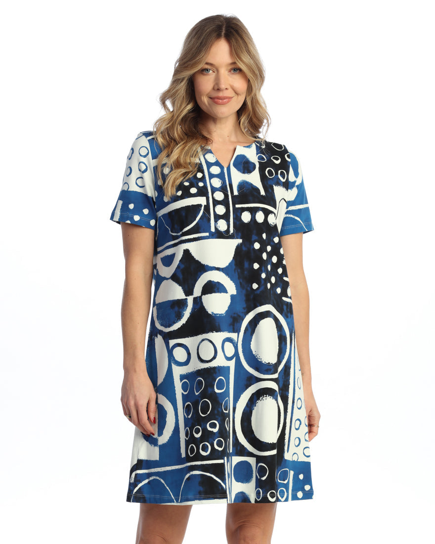 Dottie Cotton Spandex Notch Neck Shift Dress- KS4-2066 M