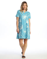 "Lauren" Cotton Spandex Notch Neck Shift Dress- KS4-2109