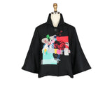 Collage Art Print Cropped Jacket - 5085-Blk